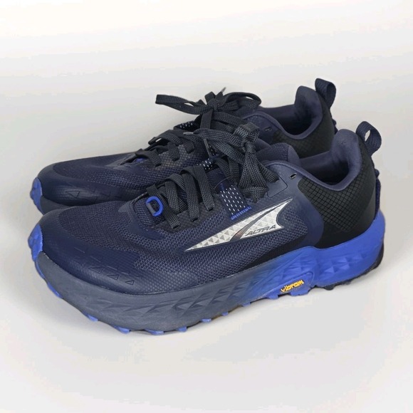 Altra Timp 5 Shoes Mens Size 8 Blue Silver Trail Running Vibram Sole Athletic